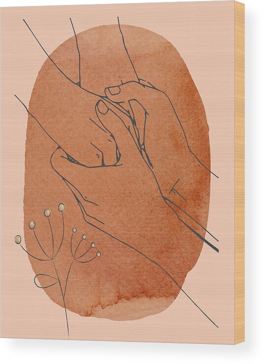 Romantic couple pinky promise line art, pinky swear contour drawings,  minimalist lovers, Version 4/9 Wood Print by Mounir Khalfouf - Pixels