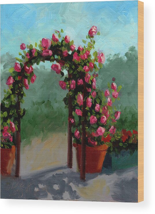 Flower Wood Print featuring the painting Rose Arbor by Alice Leggett