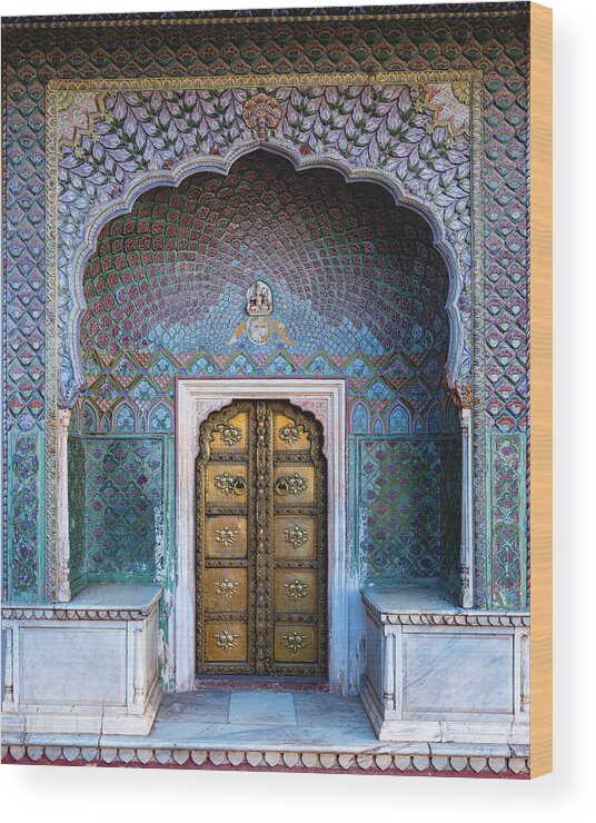 Rose Gate Jaipur Wood Print featuring the photograph Rose Gate in City Palace by Dustin Ellison