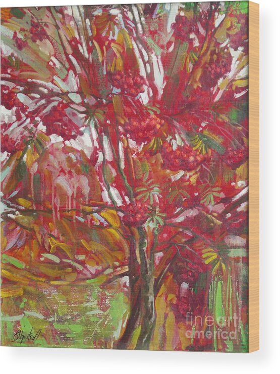 Oil Wood Print featuring the painting Rowan tree by Sergey Ignatenko