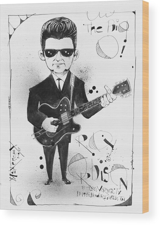  Wood Print featuring the drawing Roy Orbison by Phil Mckenney