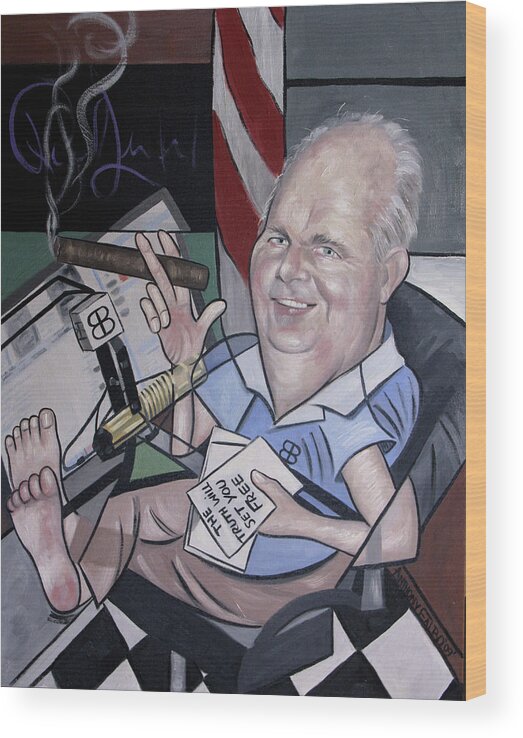 Rush Limbaugh Wood Print featuring the painting Rush Limbough, Talent On Loan From God by Anthony Falbo