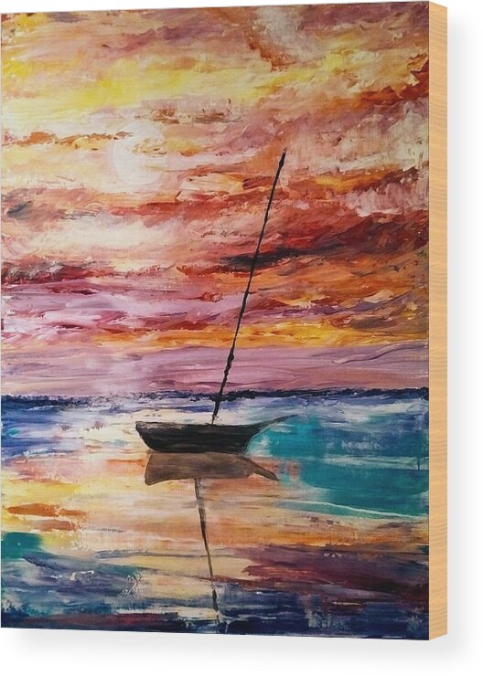 Sailboat Wood Print featuring the painting Sailboat Sunset by Lynne McQueen