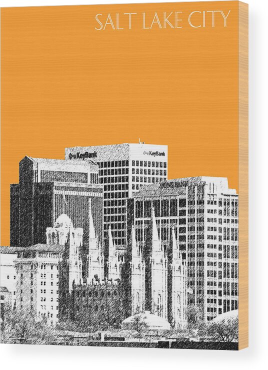 Architecture Wood Print featuring the digital art Salt Lake City Skyline - Orange by DB Artist