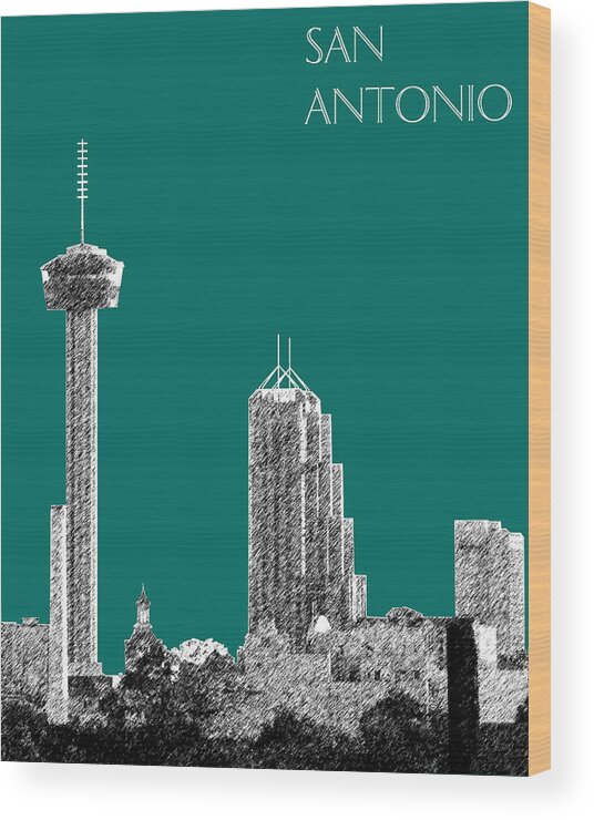 Architecture Wood Print featuring the digital art San Antonio Skyline - Coral by DB Artist