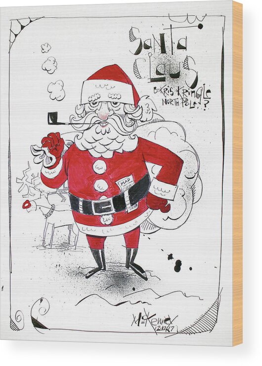  Wood Print featuring the drawing Santa Claus by Phil Mckenney