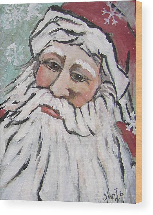 Santa Claus Wood Print featuring the painting Santa Hopped Into My Page by Cheri Wollenberg