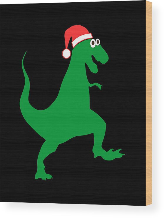 Funny Wood Print featuring the digital art Santasaurus Santa T-Rex Dinosaur Christmas by Flippin Sweet Gear