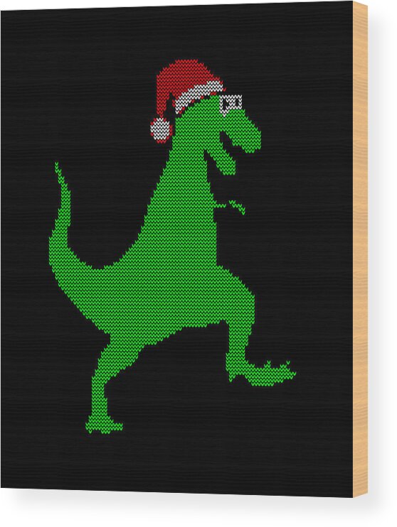 Christmas 2023 Wood Print featuring the digital art Santasaurus Ugly Christmas Sweater by Flippin Sweet Gear