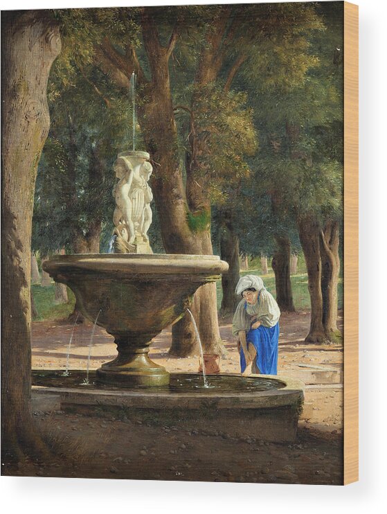 Jorgen Roed Wood Print featuring the painting Scene from the Garden of the Villa Borghese in Rome by Jorgen Roed