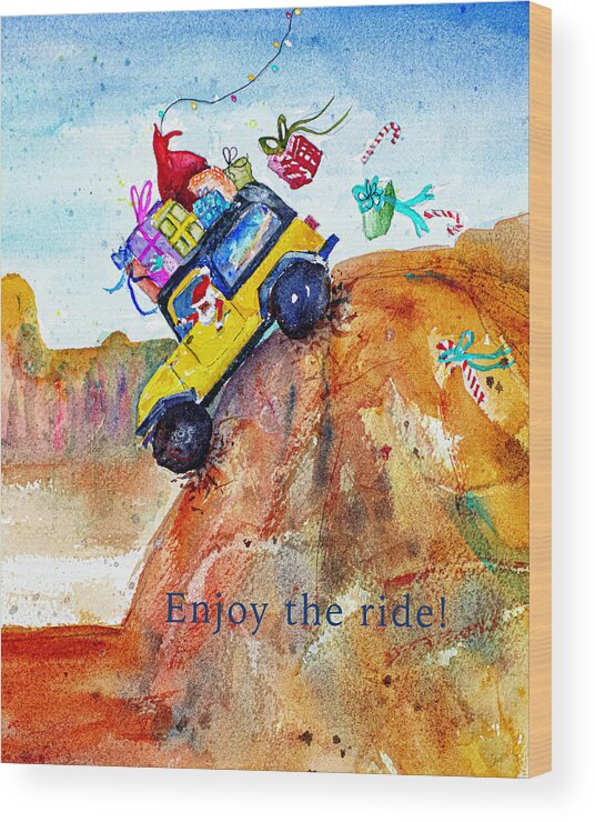 Christmas Wood Print featuring the painting Sedona Santa by Cheryl Prather