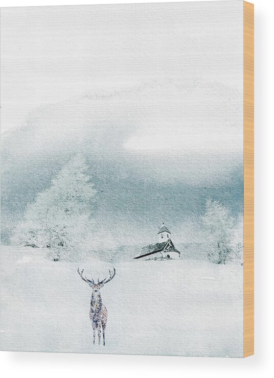 Winter Landscapes Wood Print featuring the mixed media Seeking Cover 2 by Colleen Taylor