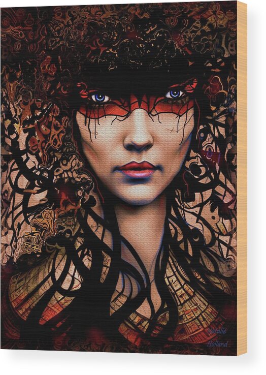 Face Wood Print featuring the painting Self Portrait Fantasy by Natalie Holland