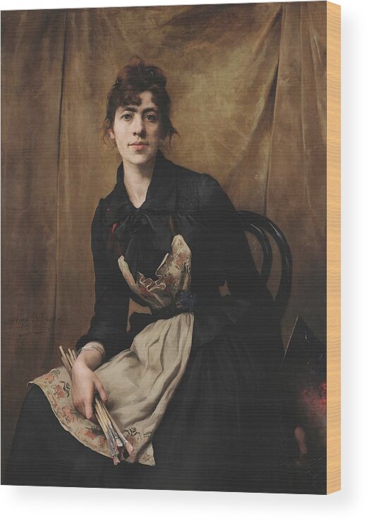 Anna Bilińska-bohdanowicz Wood Print featuring the painting Self-portrait with a Palette by Anna Bilinska