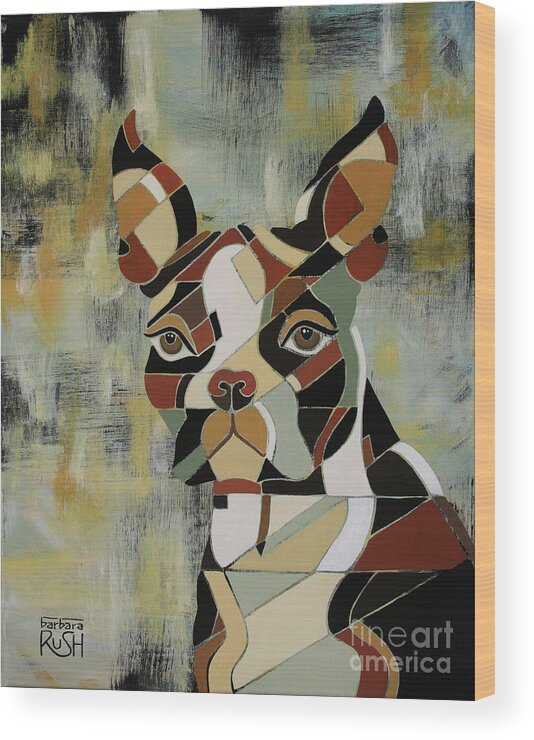 Boston Terrier Art Wood Print featuring the painting Seriously the Boston Terrier by Barbara Rush