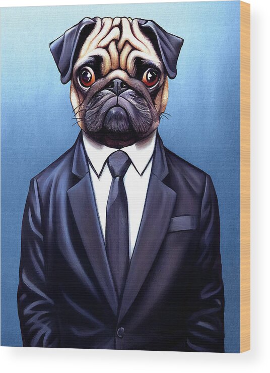 Pugs Wood Print featuring the digital art Sharp Dressed Pug by Mark Tisdale