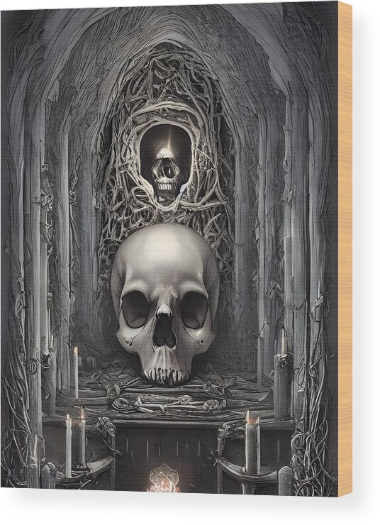 Skull Art Wood Print featuring the digital art Skull Altar II by Annalisa Rivera-Franz