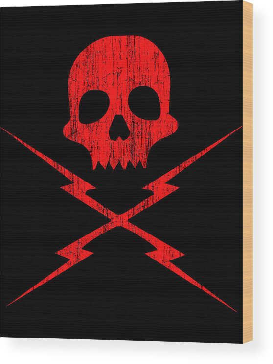 Funny Wood Print featuring the digital art Skull And Bolts Retro by Flippin Sweet Gear