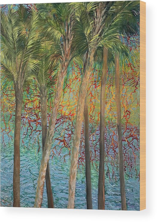 Palms Wood Print featuring the painting Sky High Palms by Barbara Landry