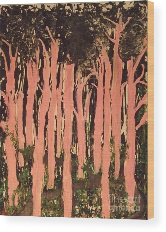Acrylic Painting Wood Print featuring the painting Smoldering Trees by Denise Morgan