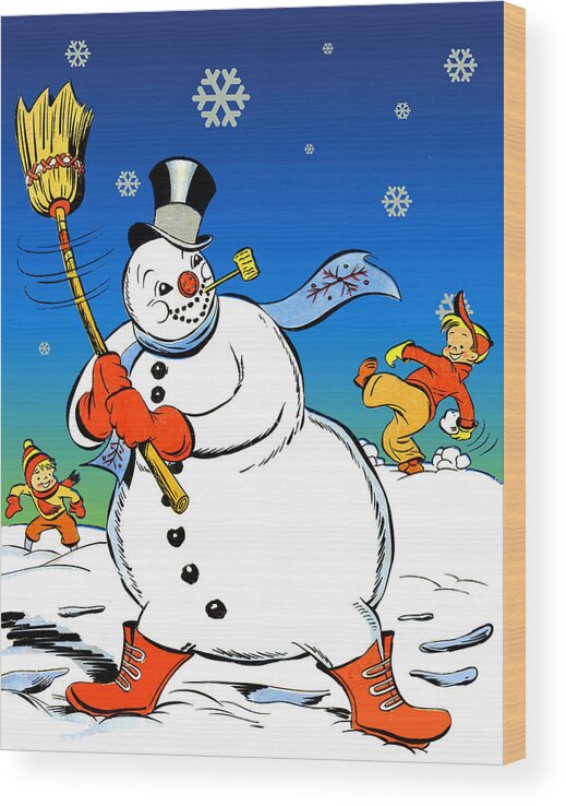 Snowman Wood Print featuring the digital art Snowman Winter Play by Long Shot