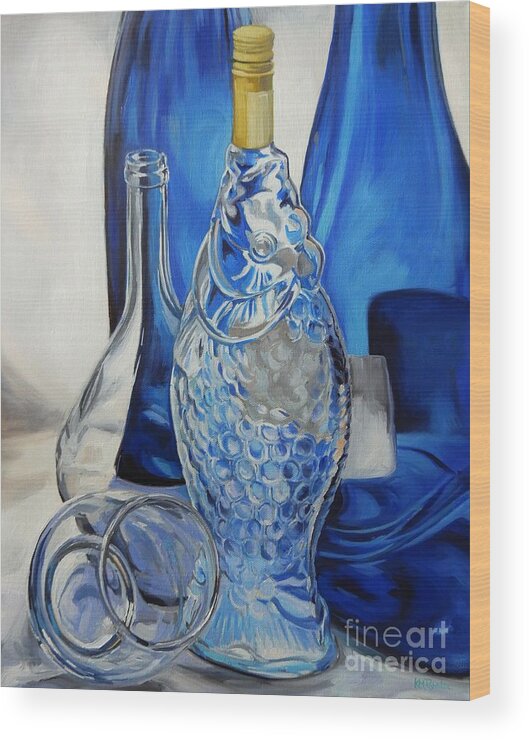 Glass Wood Print featuring the painting Something Fishy by K M Pawelec