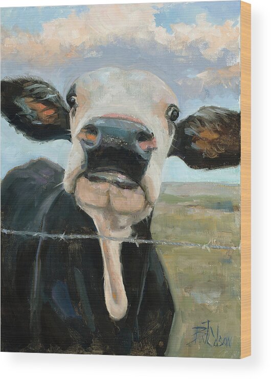 Cow Wood Print featuring the painting Something in the way she Moos by Billie Colson