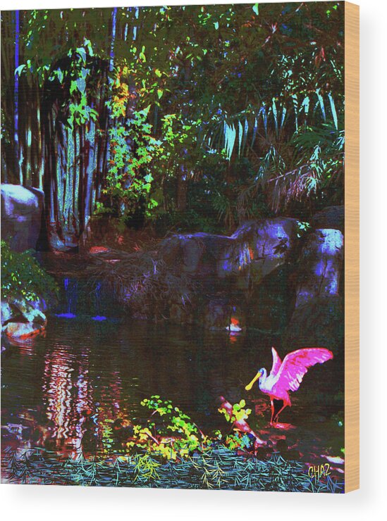 Birds Wood Print featuring the painting Spoonbill Hidaway by CHAZ Daugherty
