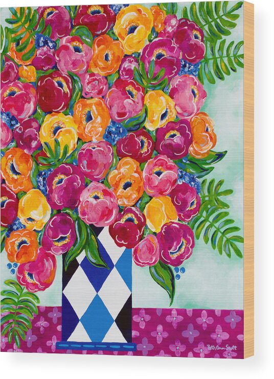 Flower Bouquet Wood Print featuring the painting Spring Blooms by Beth Ann Scott