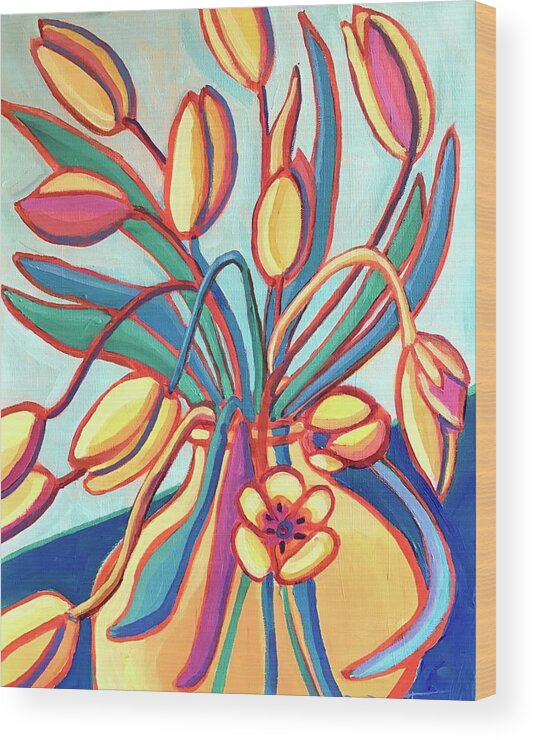 Still Life Wood Print featuring the painting Spring Tulips by Debra Bretton Robinson