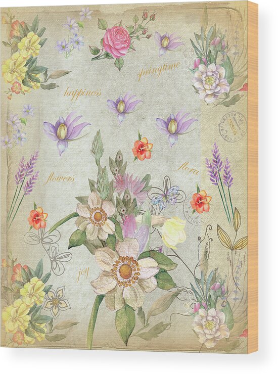 Spring Wood Print featuring the mixed media Springtime Flower Design 2 by Johanna Hurmerinta