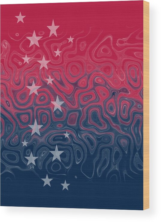Red Wood Print featuring the digital art Star Spangled Shadows by Designs By L