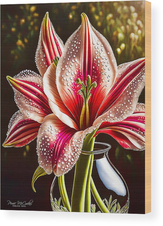 Stargazer Lily Wood Print featuring the mixed media Stargazer Lily by Pennie McCracken