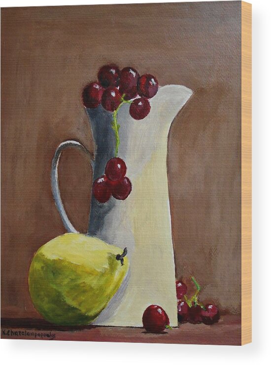 Still Life Wood Print featuring the painting Still life with grapes and lemon by Konstantinos Charalampopoulos