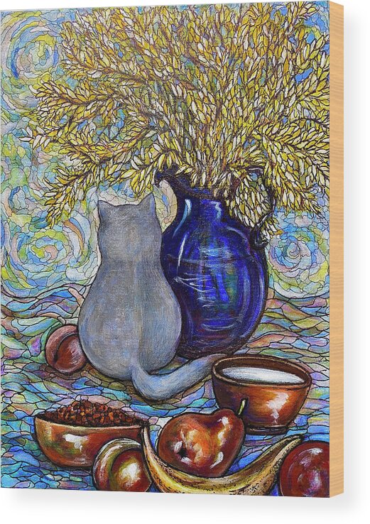 Original Art Wood Print featuring the painting Still Life With Missy by Rae Chichilnitsky