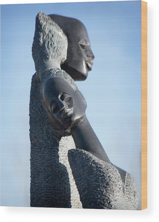 African Zimbabwean Wood Print featuring the photograph Stone Sculpture of Two Women by Marilyn Hunt