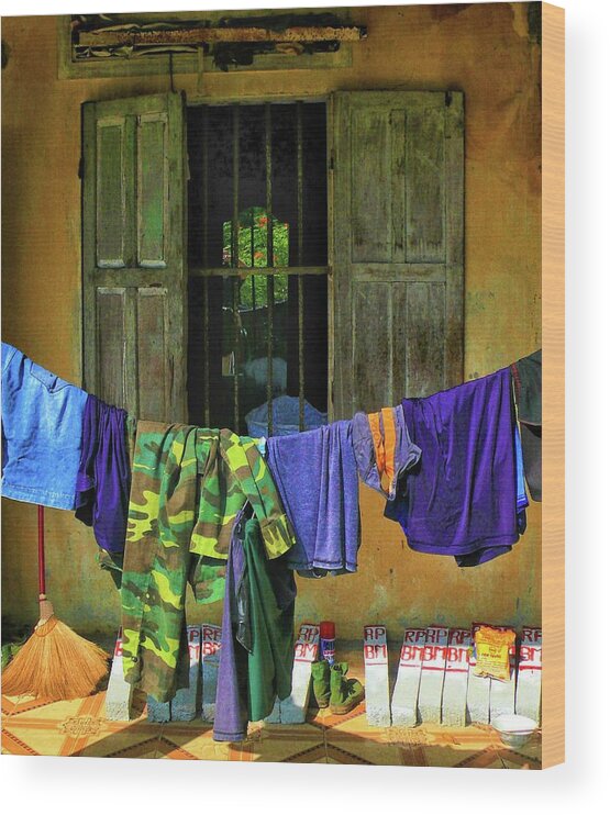 Clothes Wood Print featuring the photograph Opened window, Vietnam by Robert Bociaga