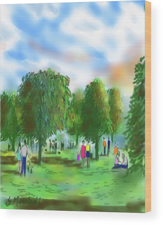 Ipad Painting Wood Print featuring the painting Stroll in the Park by Glenn Marshall