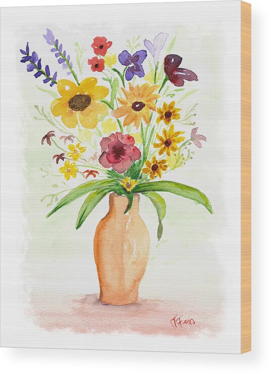 Flowers Wood Print featuring the painting Summer Bouquet by Tatiana Fess
