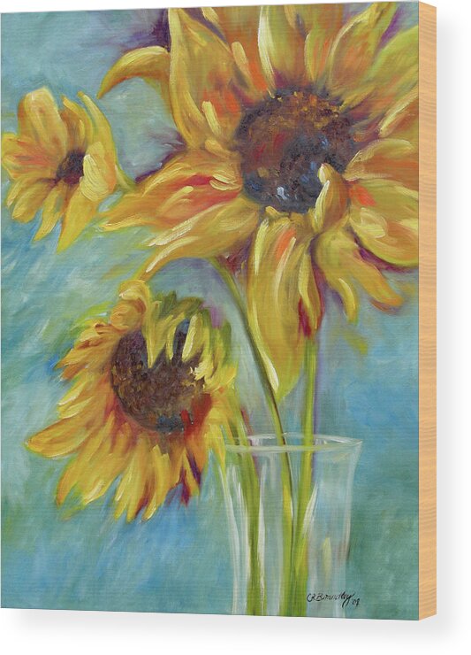 Sunflowers Wood Print featuring the painting Sunflowers by Chris Brandley