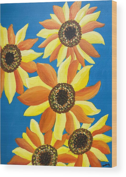 Sunflower Wood Print featuring the painting Sunflowers Five by Christina Wedberg