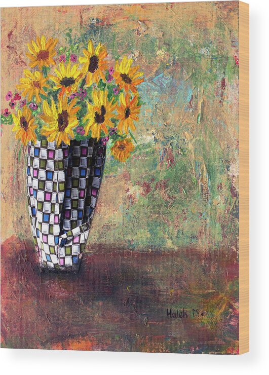 Sunflower Multimedia Wood Print featuring the mixed media Sunflowers Warmth by Haleh Mahbod