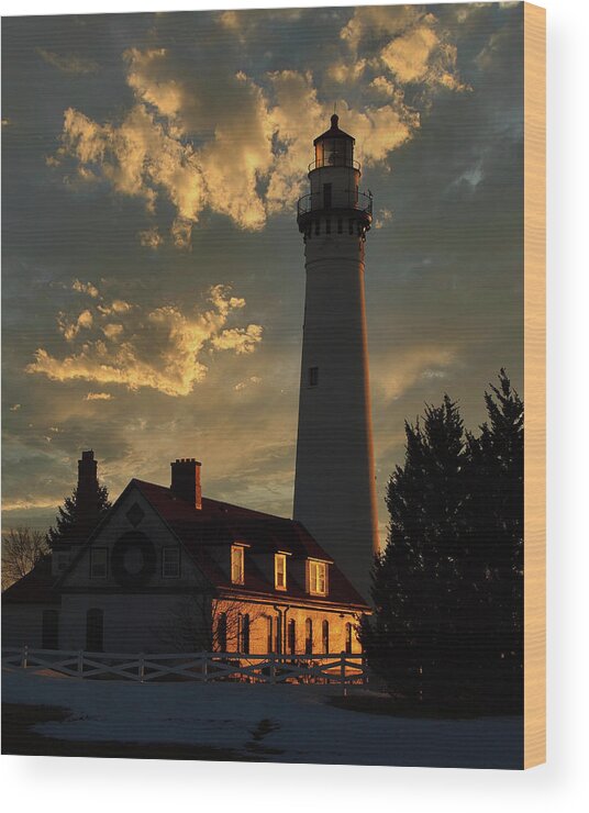 Wind Point Wood Print featuring the photograph Sunrise at Wind point Lighthouse by Scott Olsen