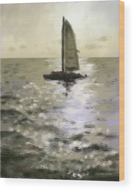 Sailboat Wood Print featuring the digital art Sunset Sailboat by Larry Whitler