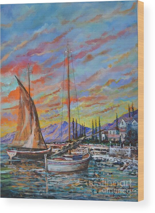 Original Painting Wood Print featuring the painting Sunset by Sinisa Saratlic