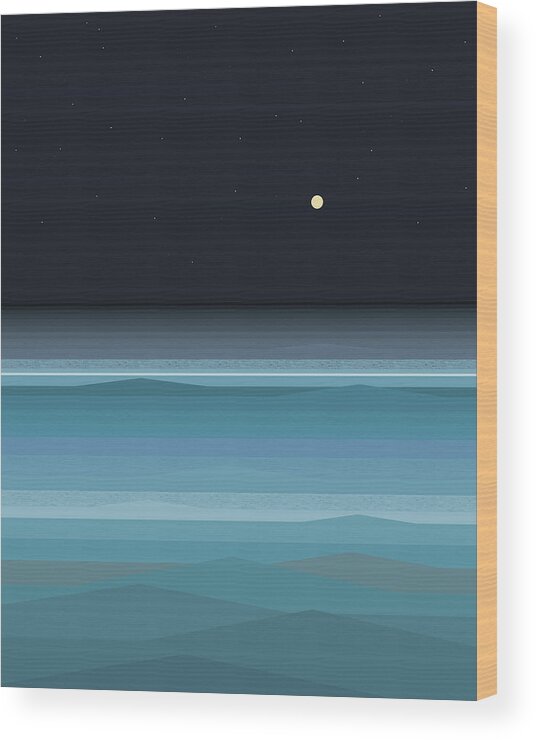 Surf At Night Wood Print featuring the digital art Surf at Night by Val Arie