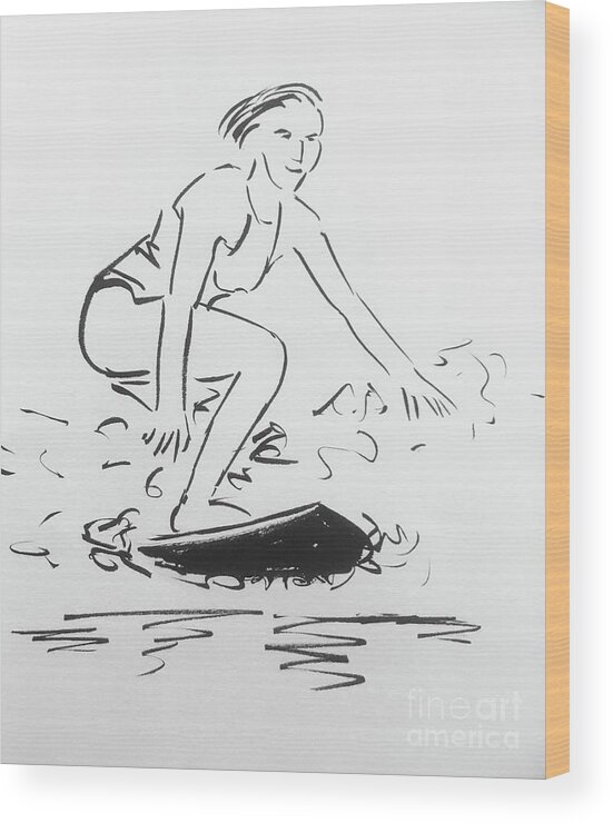 Surfing. Girl Surfing Wood Print featuring the drawing Surfer Girl by Maxie Absell