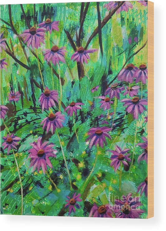 Echinacea Wood Print featuring the painting Echinacea Forest by Catherine Gruetzke-Blais