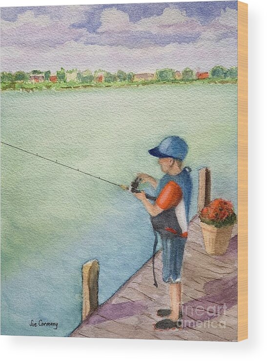 Fishing Wood Print featuring the painting Sweet Henry Fishing by Sue Carmony