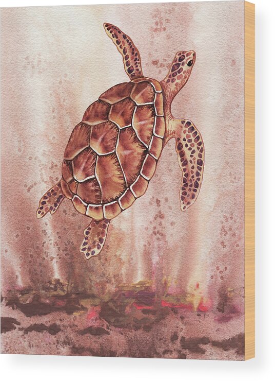Giant Wood Print featuring the painting Swimming Free Under The Ocean Giant Sea Turtle Watercolor by Irina Sztukowski